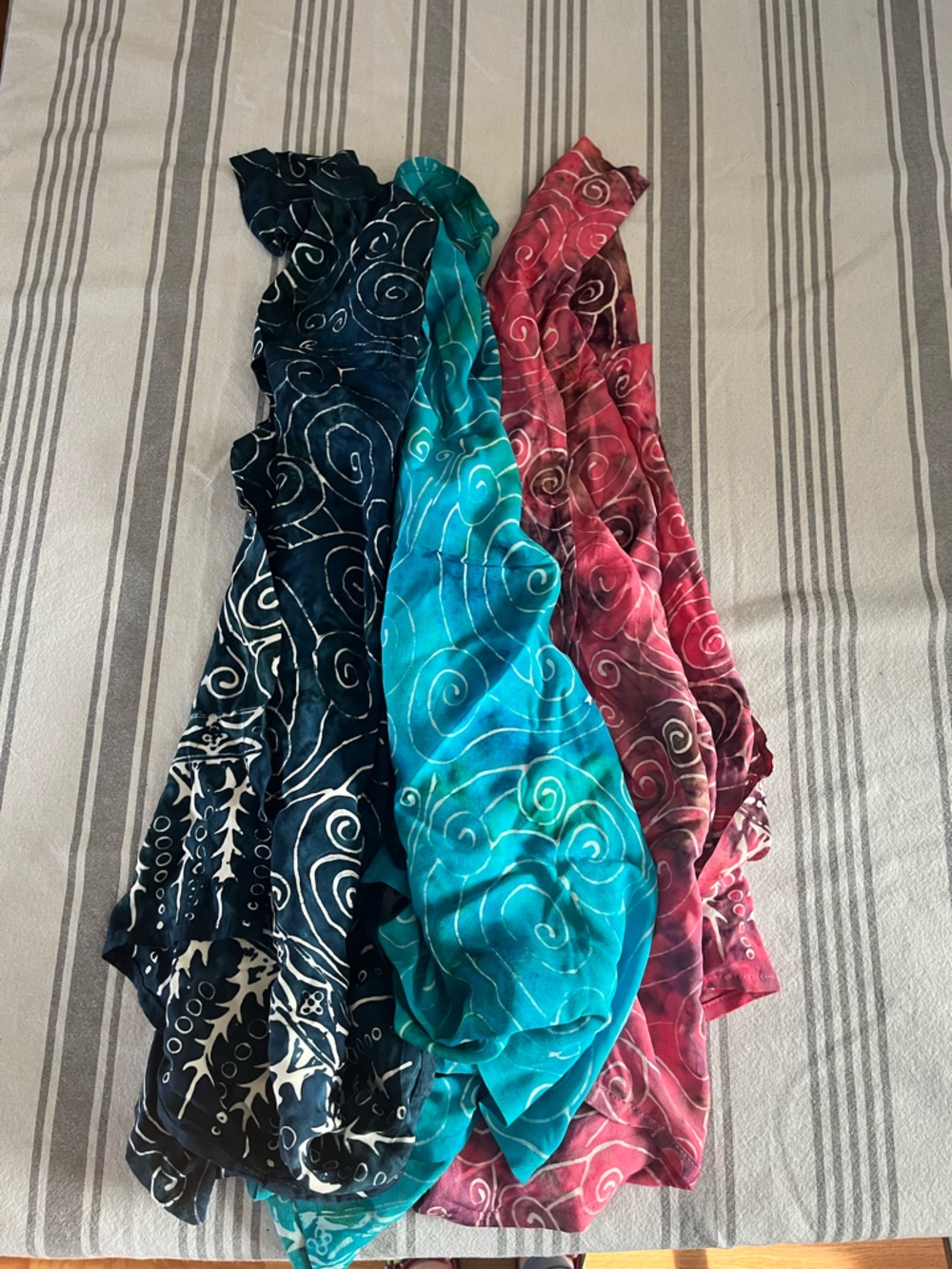 Spiral Print Lightweight Scarf Set - Teal, Pink, Navy UV Protection